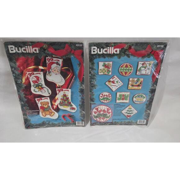 Bucilla Set of 2 Christmas Counted Cross Stitch Ornament and Stocking Kits - Picture 1 of 5